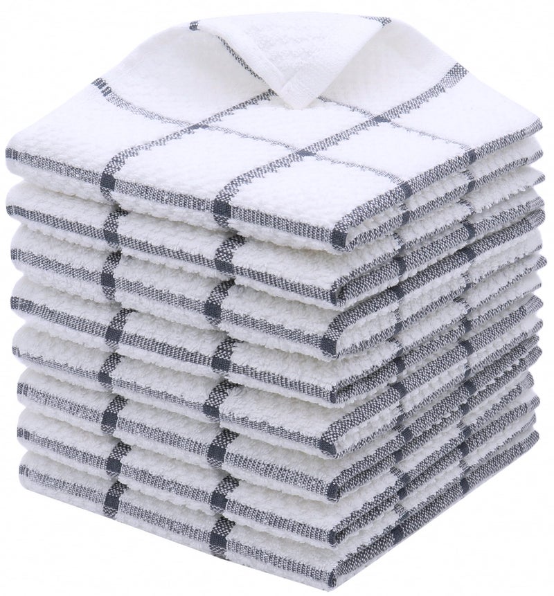 HFGBLG Cotton Terry Kitchen Dish Cloths, Soft Absorbent Tidy Kitchen Dish Towels (Grey Plaid, 12 Inch x 12 Inch) - Image 1